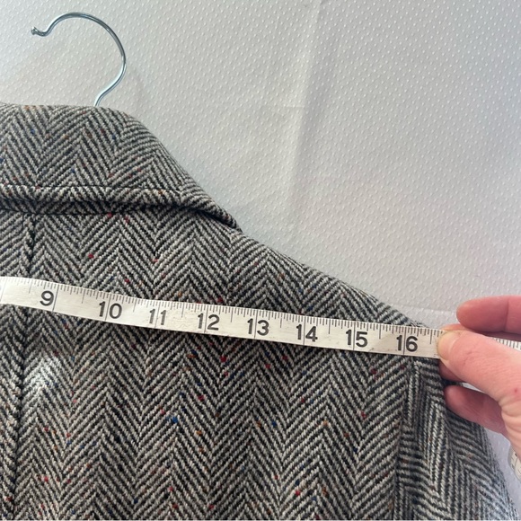 MACKINTOSH Long Wool Coat Vintage Grey Herringbone Overcoat Womens Small 90s 80s - Picture 11 of 11